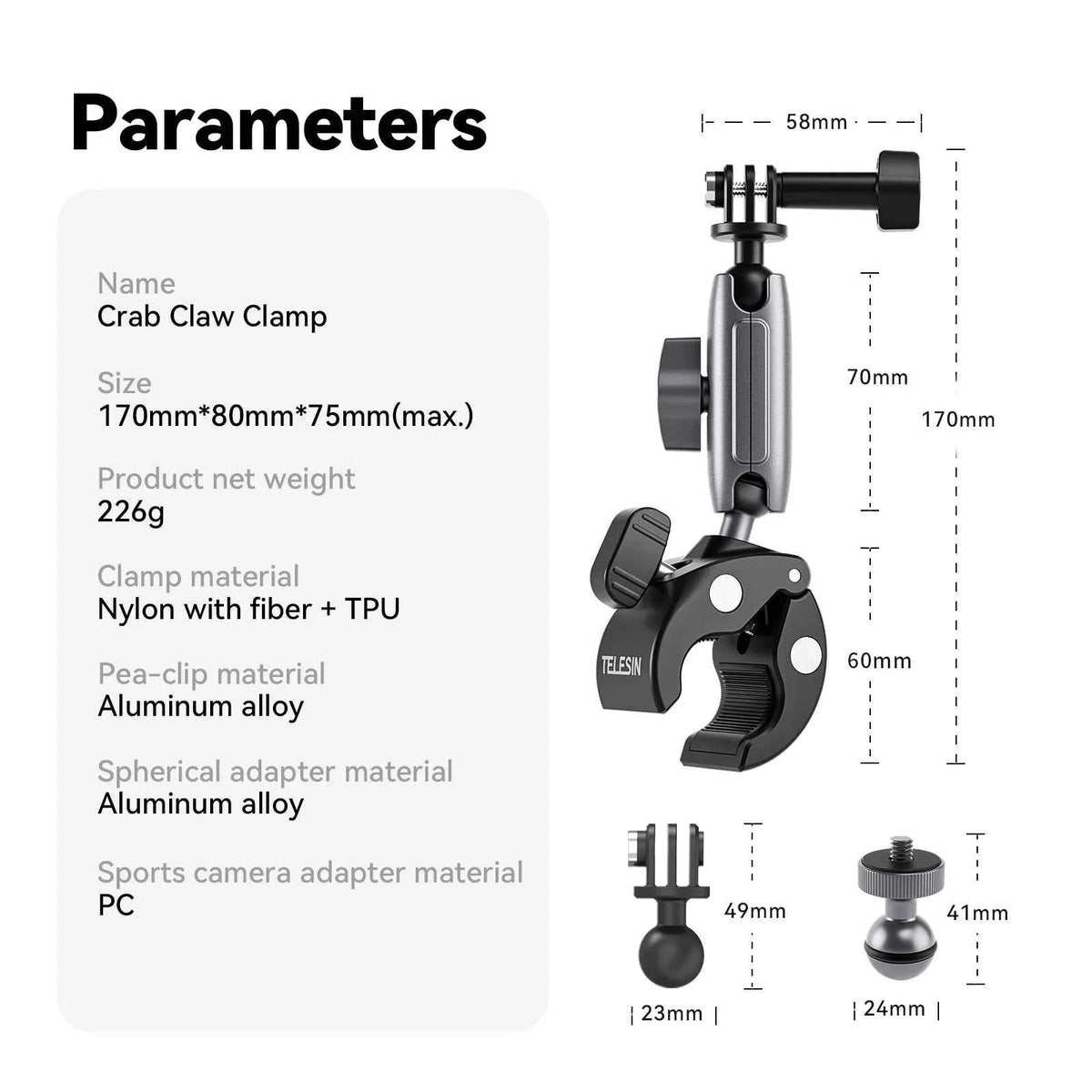 TELESIN 360° Super Clamp & Magic Arm Camera Mount