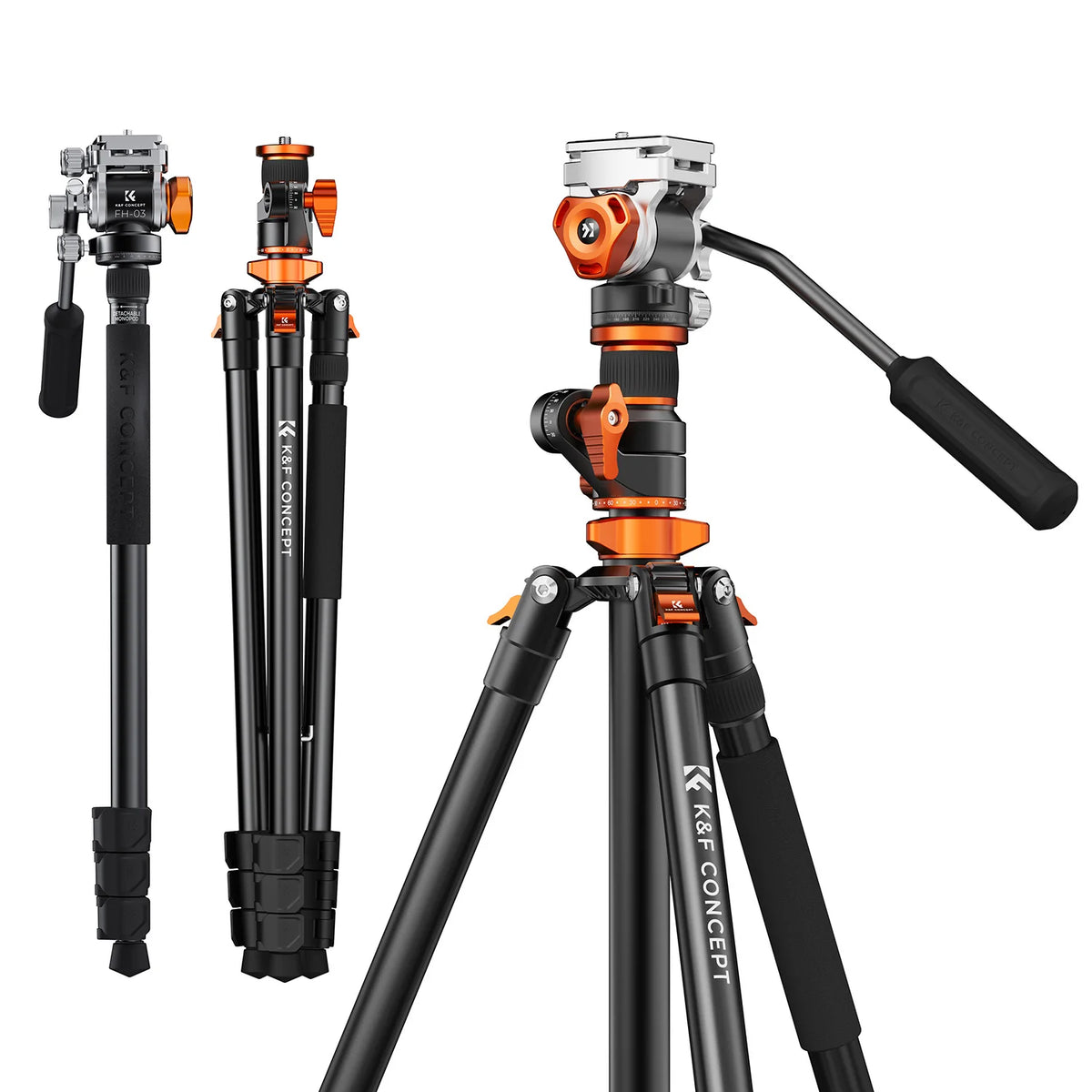 K&F T254A7 231cm Fluid Head Tripod with Transverse Column