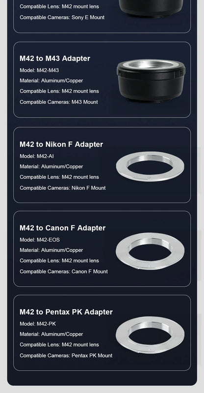 M42 Screw Lens Adapter for Mirrorless and DSLR Cameras