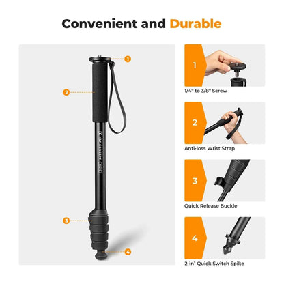 K&F CONCEPT 63'' Camera Monopod 5-Section Height Aluminum Monopod Lightweight Portable Cameras Accessories For Nikon Canon Leica