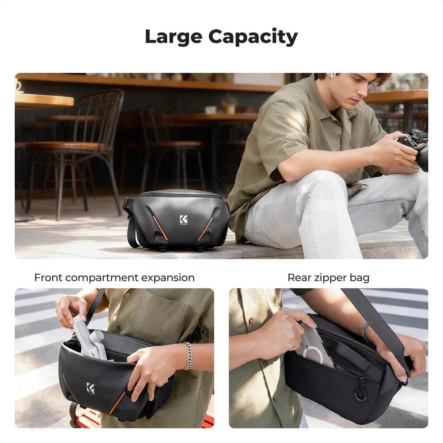 K&F CONCEPT 7L Lightweight Camera Sling Bag Travel Photography Shoulder Bag For Canon Sony Nikon DSLR Camera Case Tripod Holder