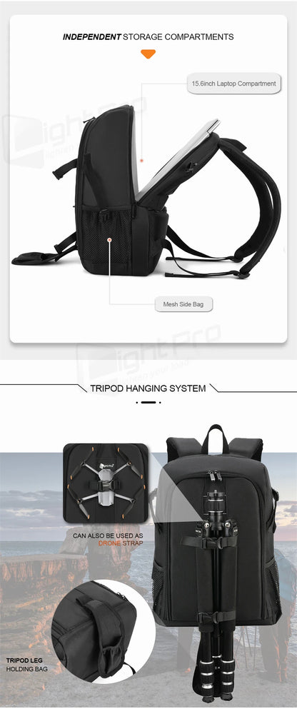 Large Capacity DSLR Camera Backpack with 15.6 Inch Laptop Compartment