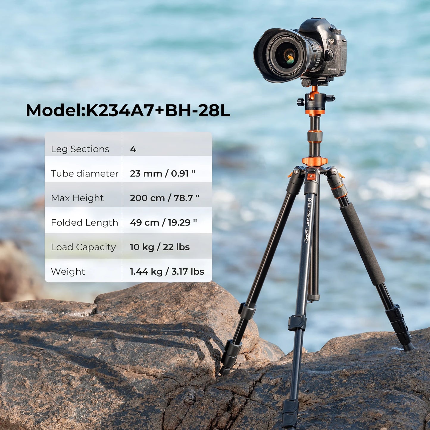 K&F Concept 80.7-Inch Aluminium Camera Tripod with 10kg Load Capacity