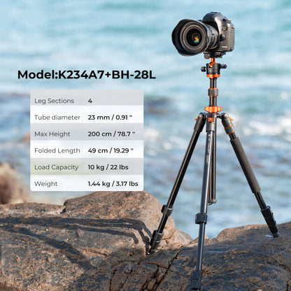 K&F Concept 80.7-Inch Aluminium Camera Tripod with 10kg Load Capacity