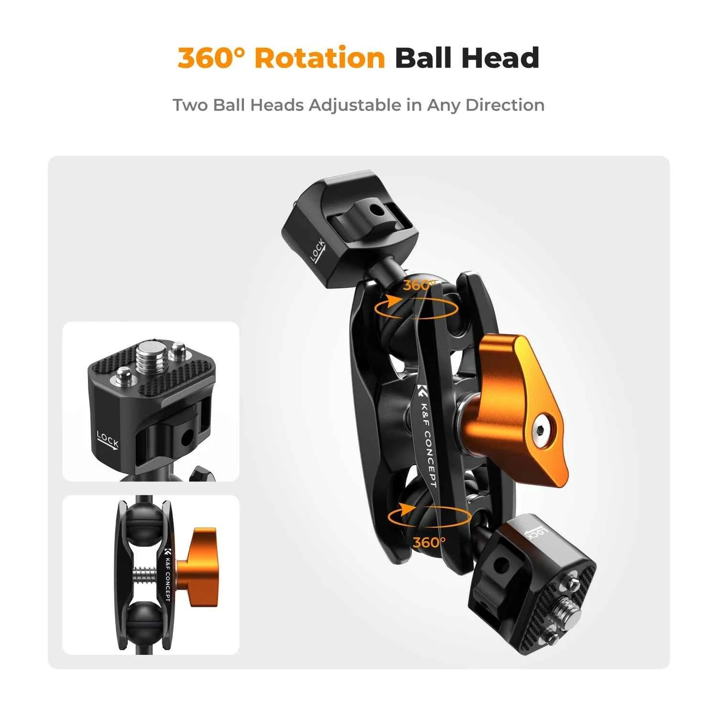 K&F CONCEPT Multi-Functional Super Clamp with Double 360° Ball Head Magic Arm For GoPro Insta360 DJI OSMO Aciton Camera Phone