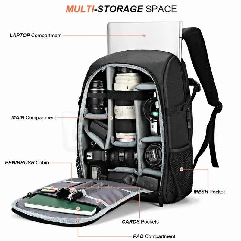 Large Capacity DSLR Camera Backpack with 15.6 Inch Laptop Compartment
