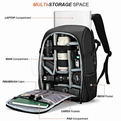 Large Capacity DSLR Camera Backpack with 15.6 Inch Laptop Compartment