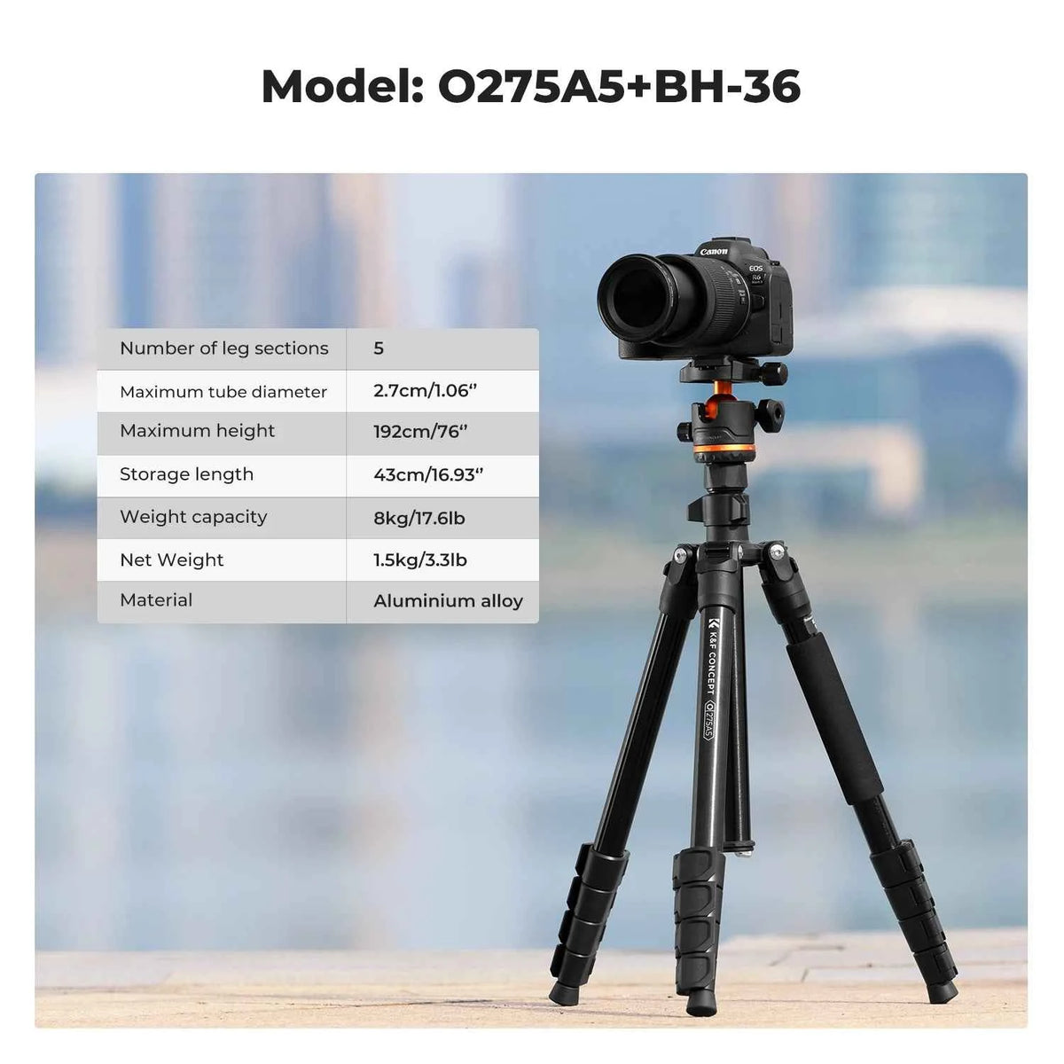 K&F O275A5 192cm Detachable Monopod Camera Tripod