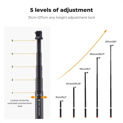 K&F MS22 127cm Invisible Selfie Stick for Action Cameras