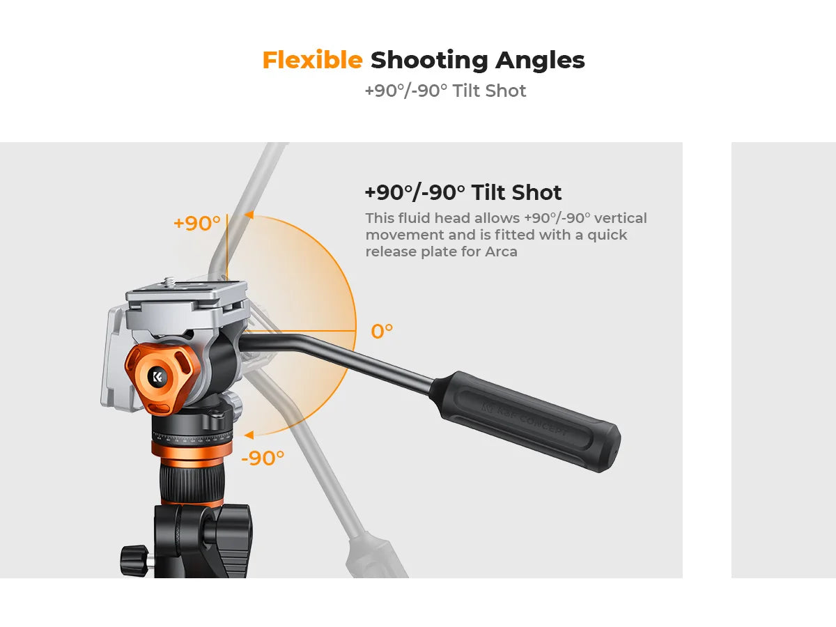 K&F T254A7 231cm Fluid Head Tripod with Transverse Column