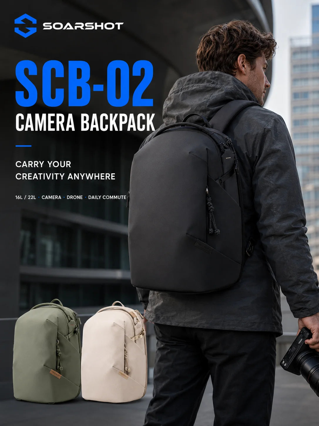 SOARSHOT 16L/22L Water-Resistant Camera Backpack