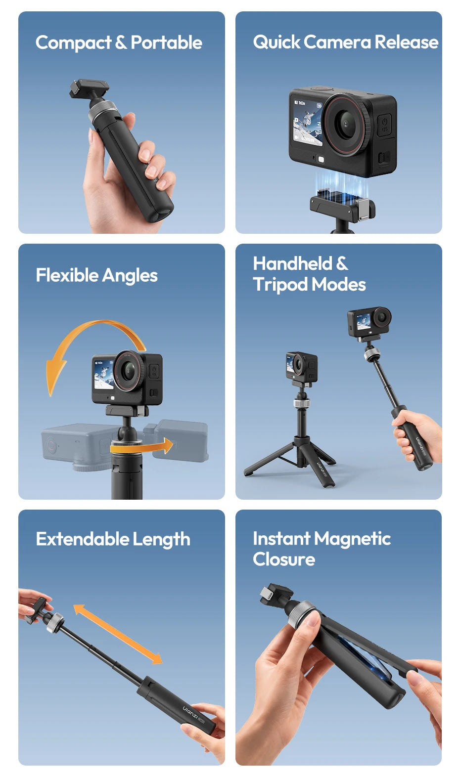 Ulanzi MT95 Mini Tripod & Selfie Stick for Action Cameras