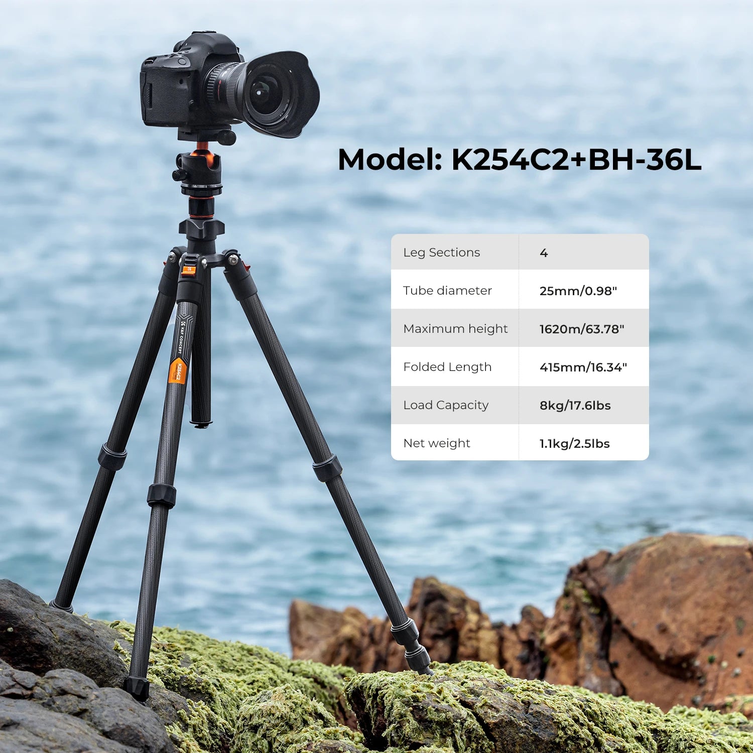 K&F Concept K254C2 64-Inch Carbon Fibre Tripod