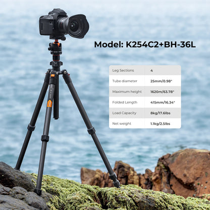 K&F Concept K254C2 64-Inch Carbon Fibre Tripod