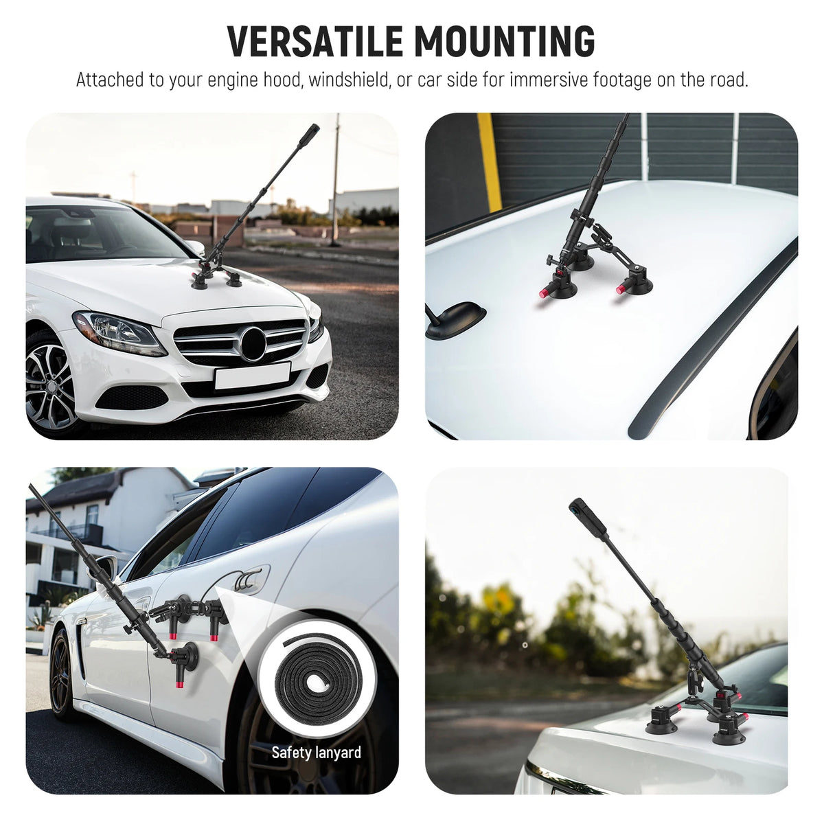 NEEWER Triple Suction Cup Car Mount Kit for Action Cameras