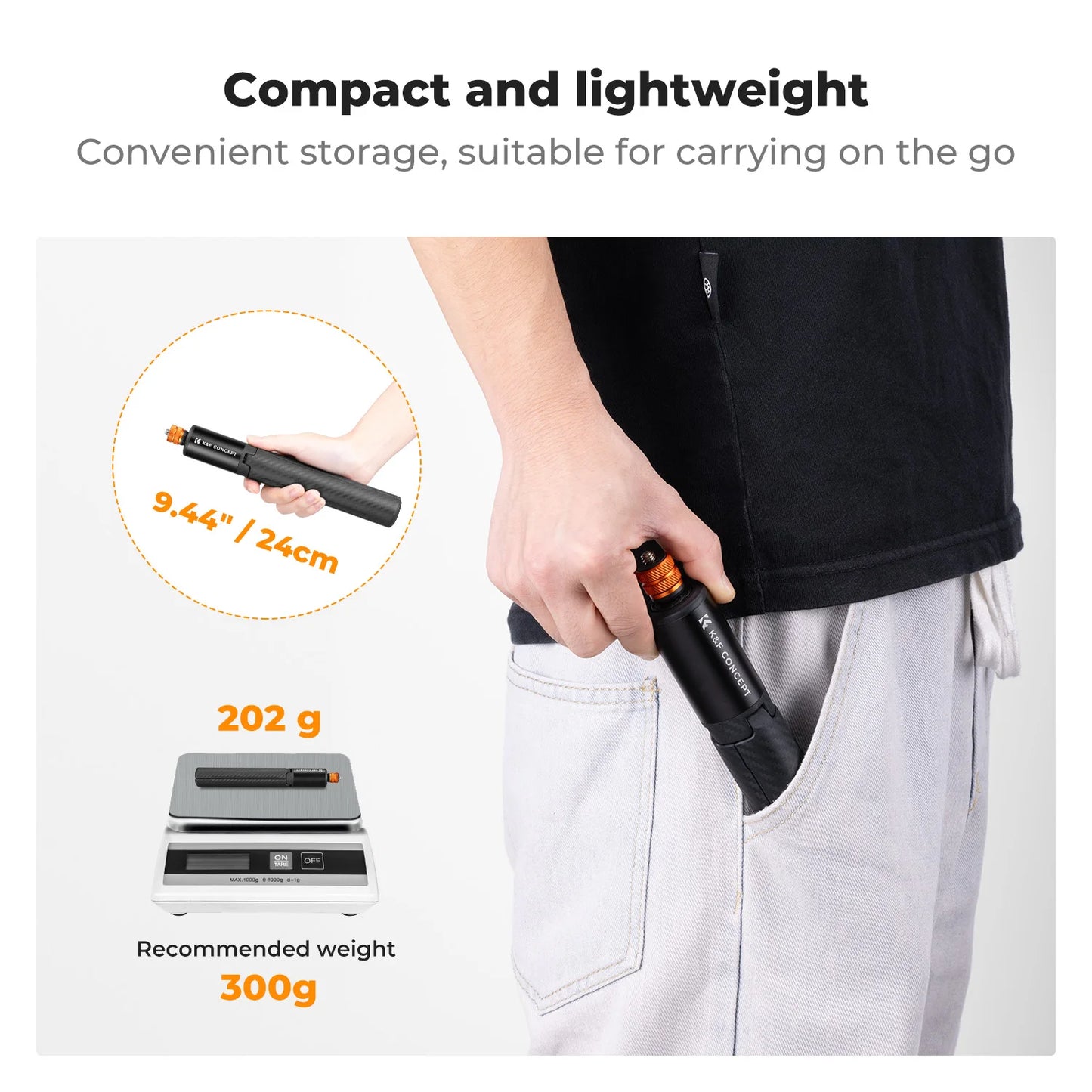 K&F 120cm Invisible Selfie Stick for Action Cameras