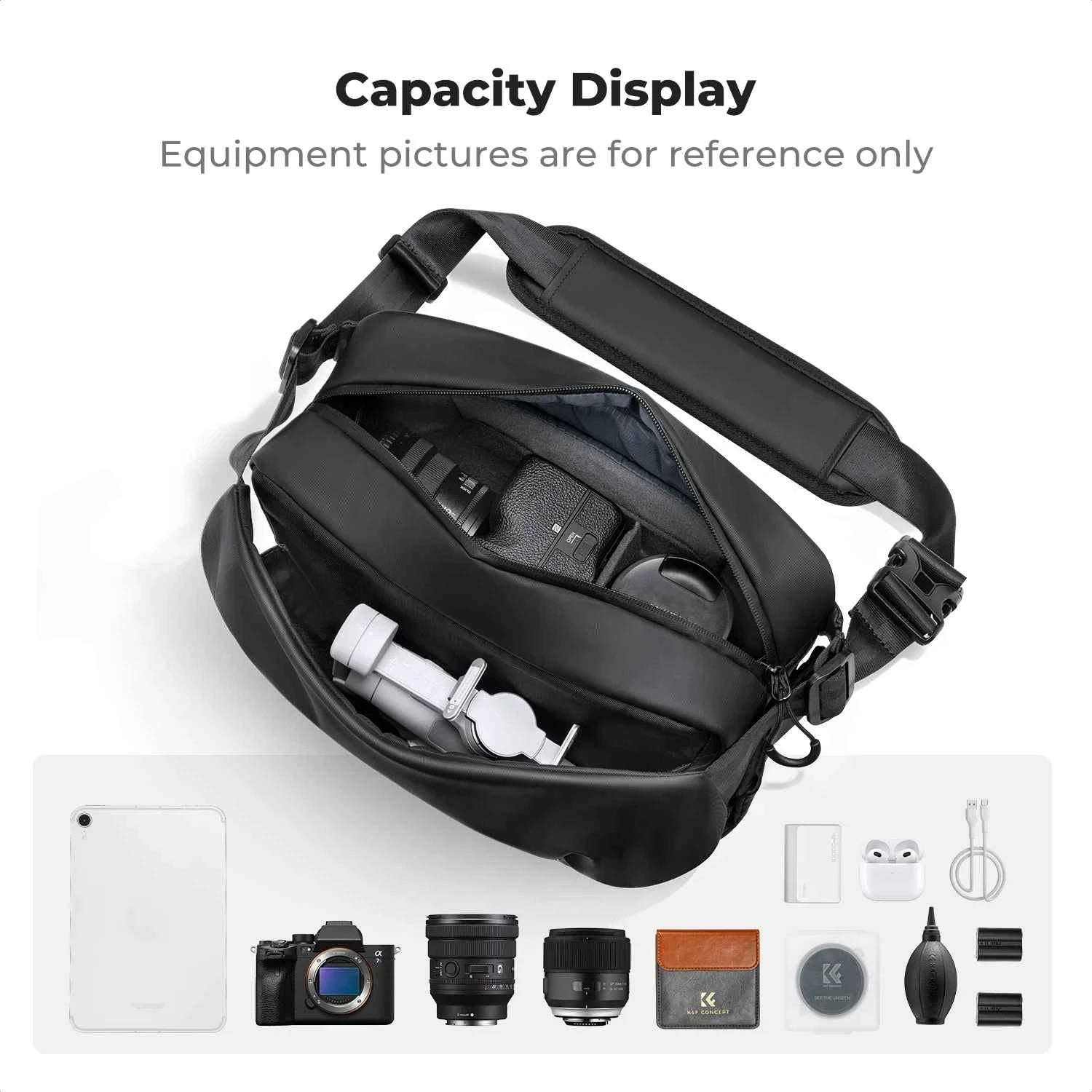 K&F CONCEPT 7L Lightweight Camera Sling Bag Travel Photography Shoulder Bag For Canon Sony Nikon DSLR Camera Case Tripod Holder