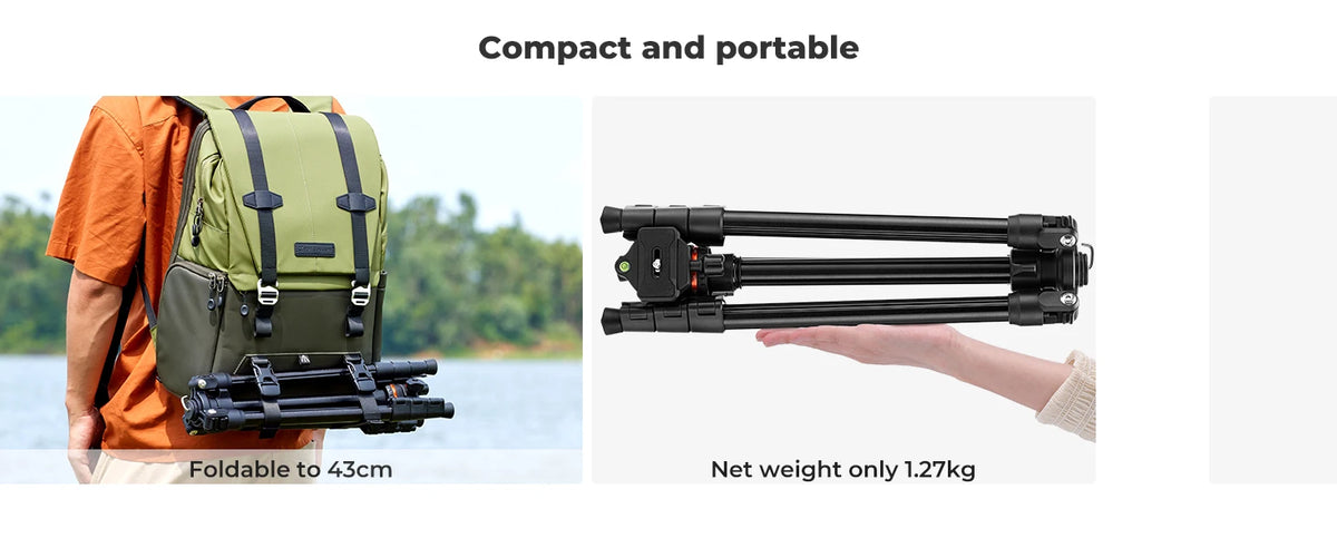 K&F 178cm Aluminium Travel Tripod with Ball Head