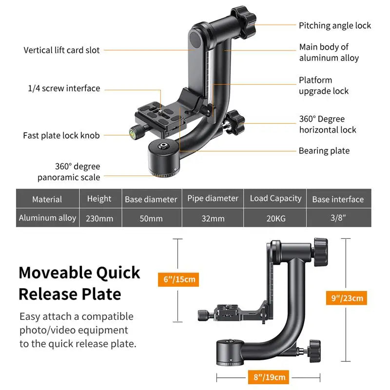 K&F 360 Degree Panoramic Gimbal Tripod Head