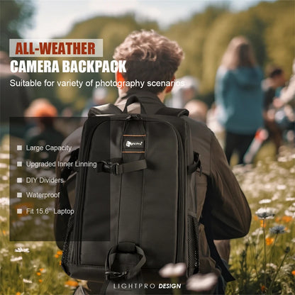 Large Capacity DSLR Camera Backpack with 15.6 Inch Laptop Compartment