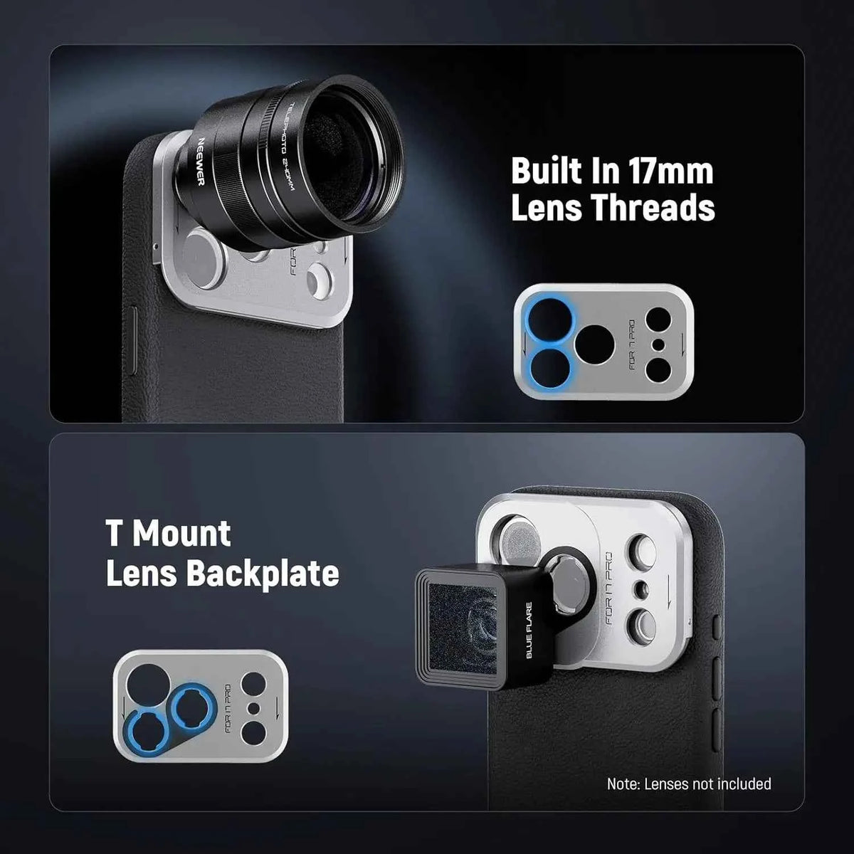 NEEWER Modular Phone Case with 67mm Filter Ring and 17mm Lens Backplate