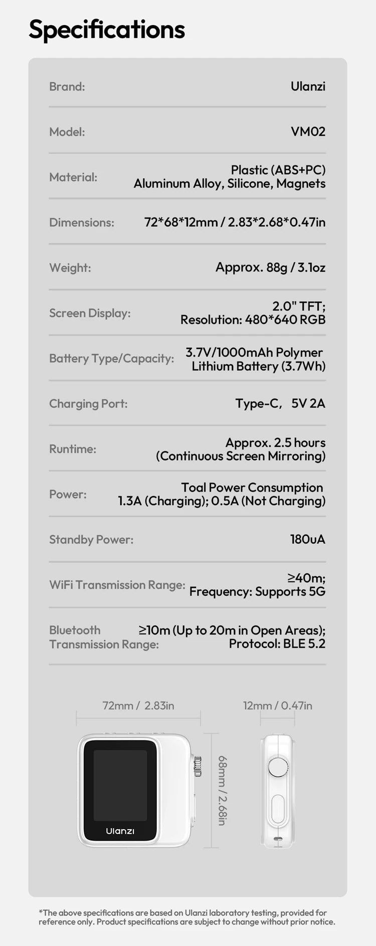 Ulanzi VM02 Wireless Selfie Monitor for Smartphones