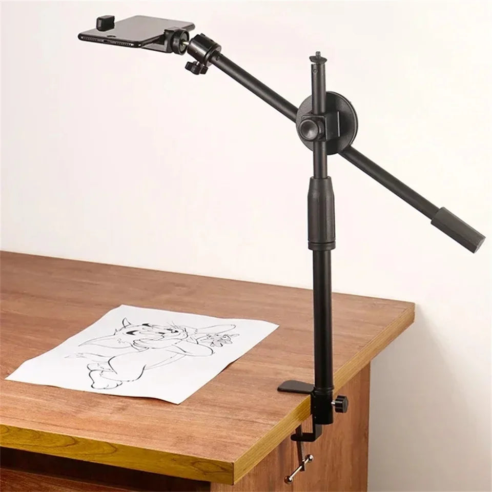 Tabletop Overhead Phone Tripod Stand with Ring Light