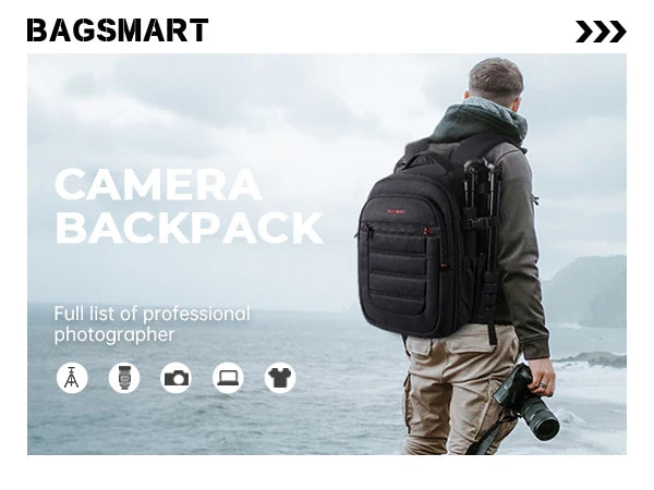 BAGSMART Expandable Camera Backpack with 15.6 Inch Laptop Compartment