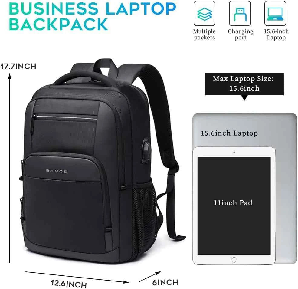 BANGE Lightweight 15.6 inch Laptop Backpack Waterproof USB Charge Port Multifunctional Travel Hiking School Bag Mochila for Men