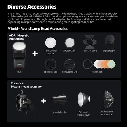 Godox V1 Mid TTL Li-Ion Round Head Camera Flash - V1 mid US