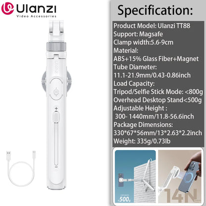 Ulanzi TT88 1.44m Overhead Phone Tripod with Magnetic Clamp - TT88 B VL49 Kit