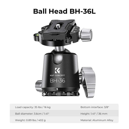 K&F X284C4 Carbon Fibre Tripod with BH-36 Ball Head