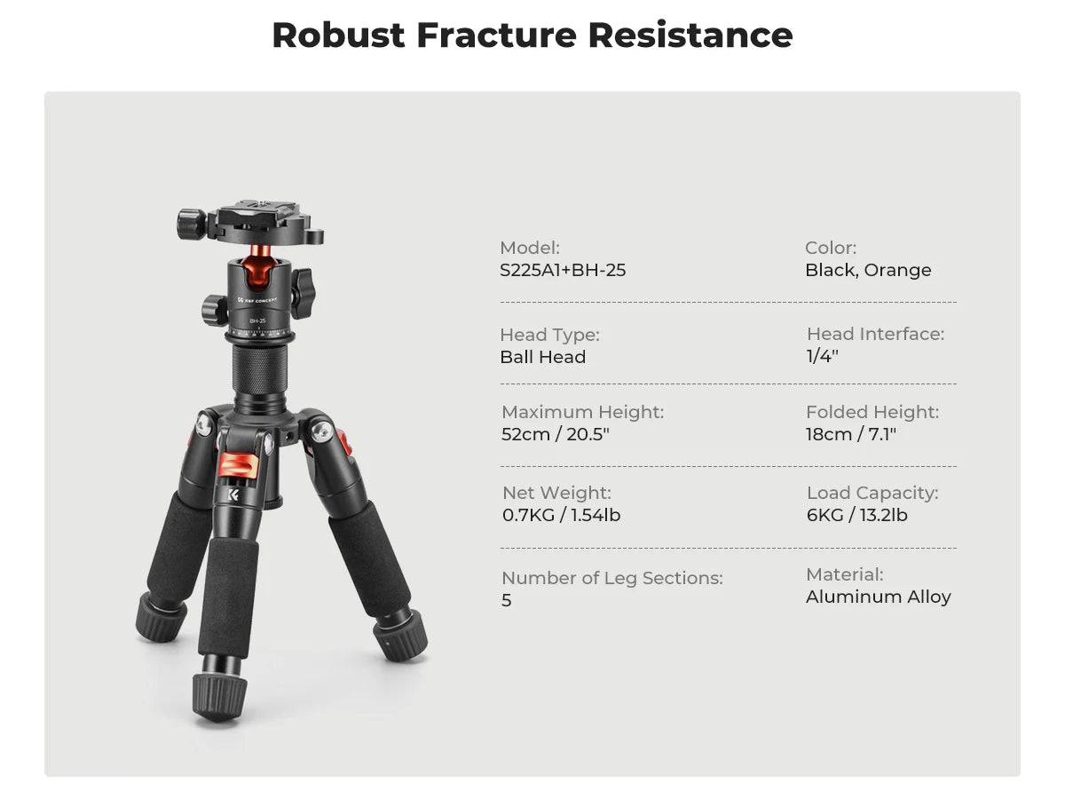 K&F 52cm Desktop Mini Tripod with Ball Head