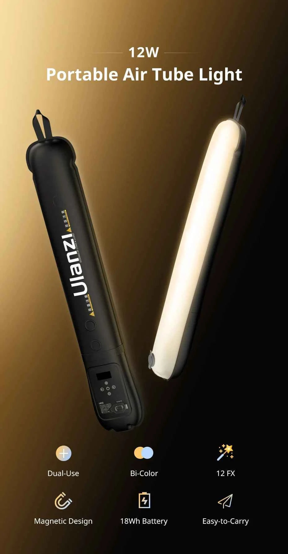 Ulanzi UA12 and UA20 portable tube lights for creator video and photography lighting