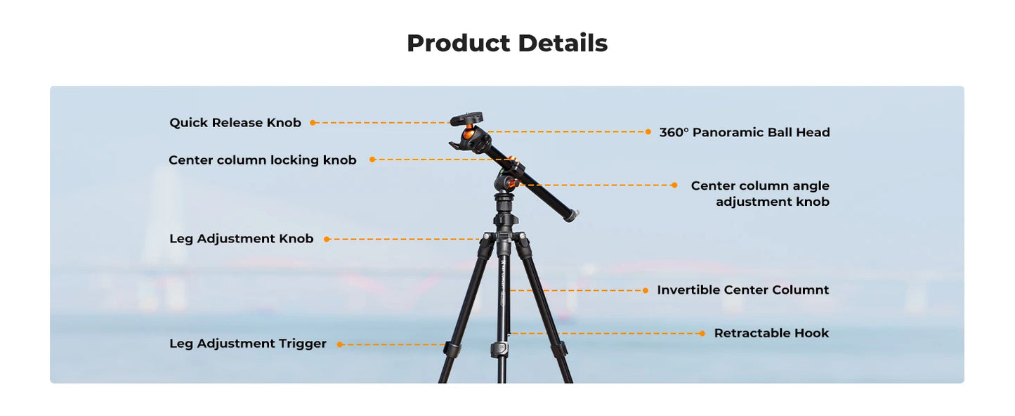 K&F Concept 76.7-Inch Rotatable Multi-Angle Camera Tripod
