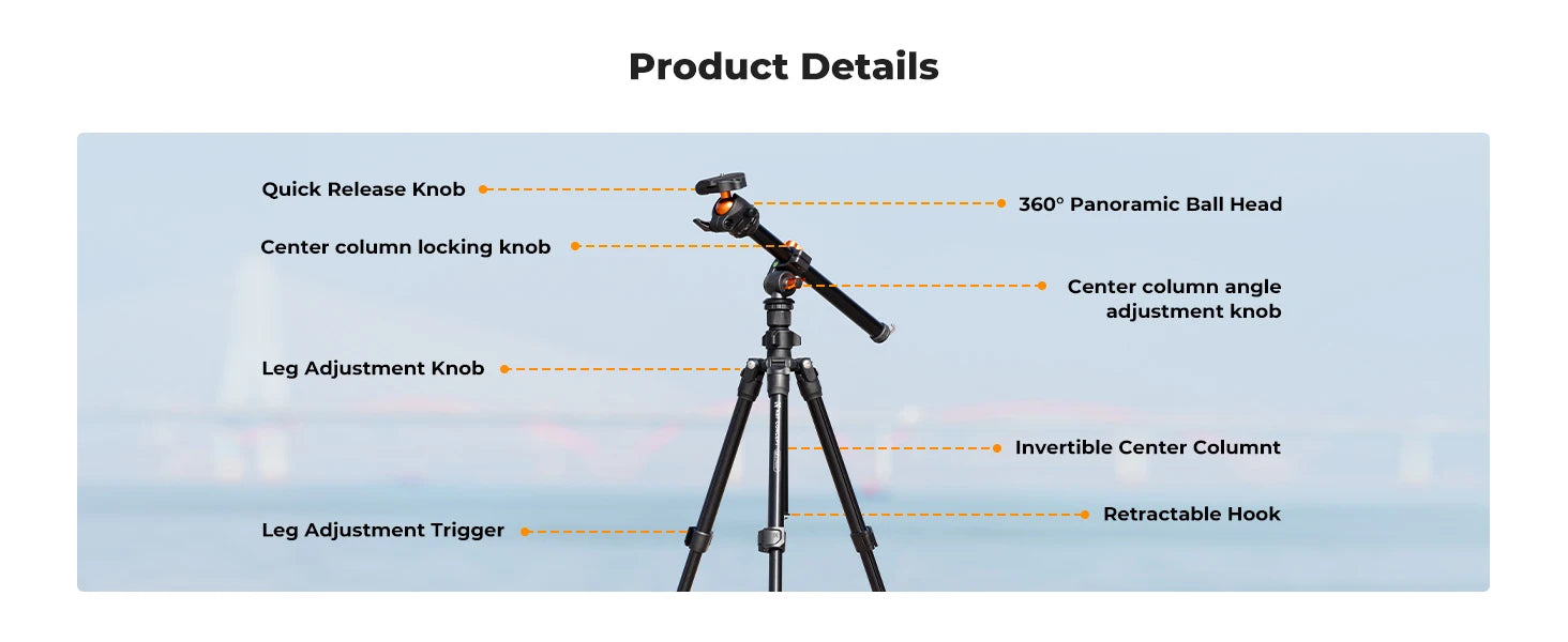 K&F Concept 76.7-Inch Rotatable Multi-Angle Camera Tripod