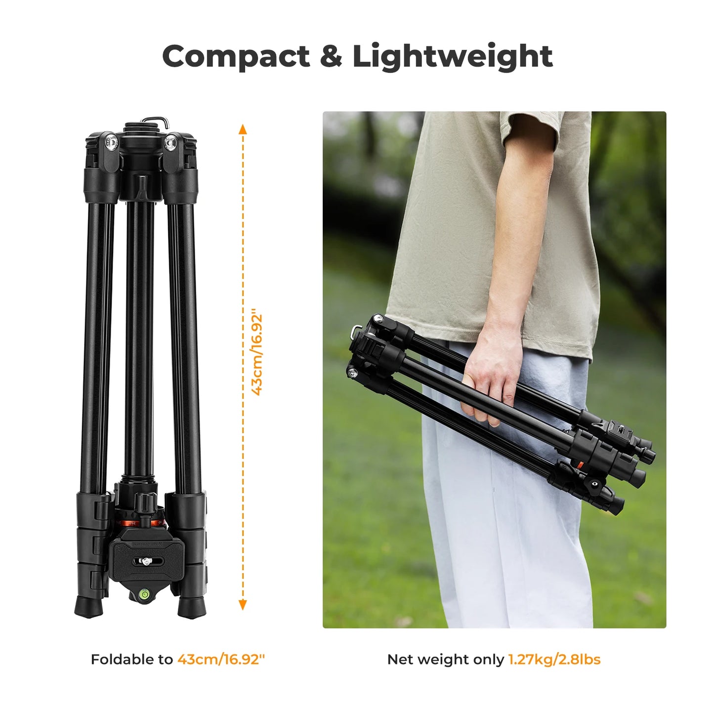 K&F 178cm Lightweight Camera Tripod with Phone Clip