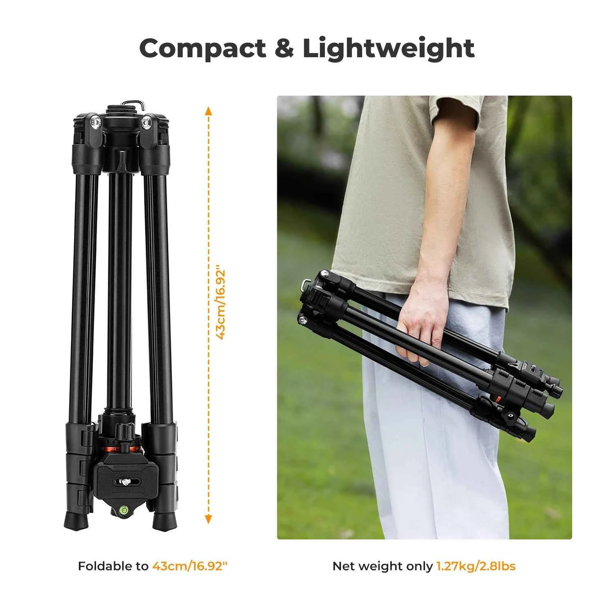 K&F 178cm Aluminium Travel Tripod with Ball Head