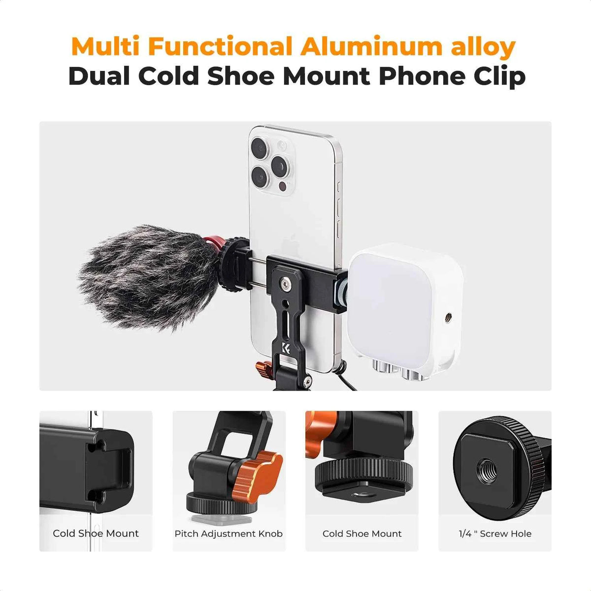 K&F Metal Phone Tripod Mount with Dual Cold Shoe