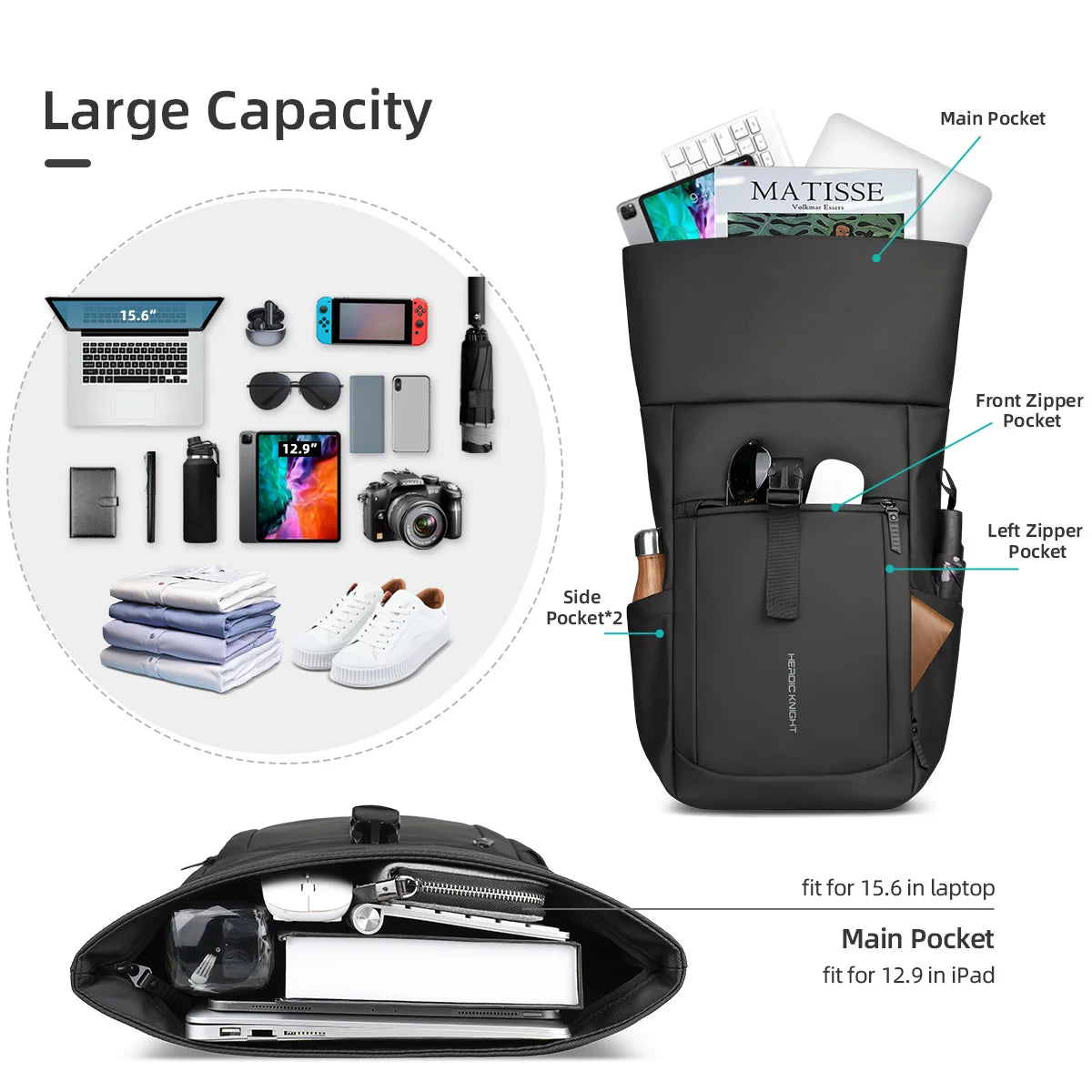 Heroic Knight Expandable Rolltop Laptop Backpack