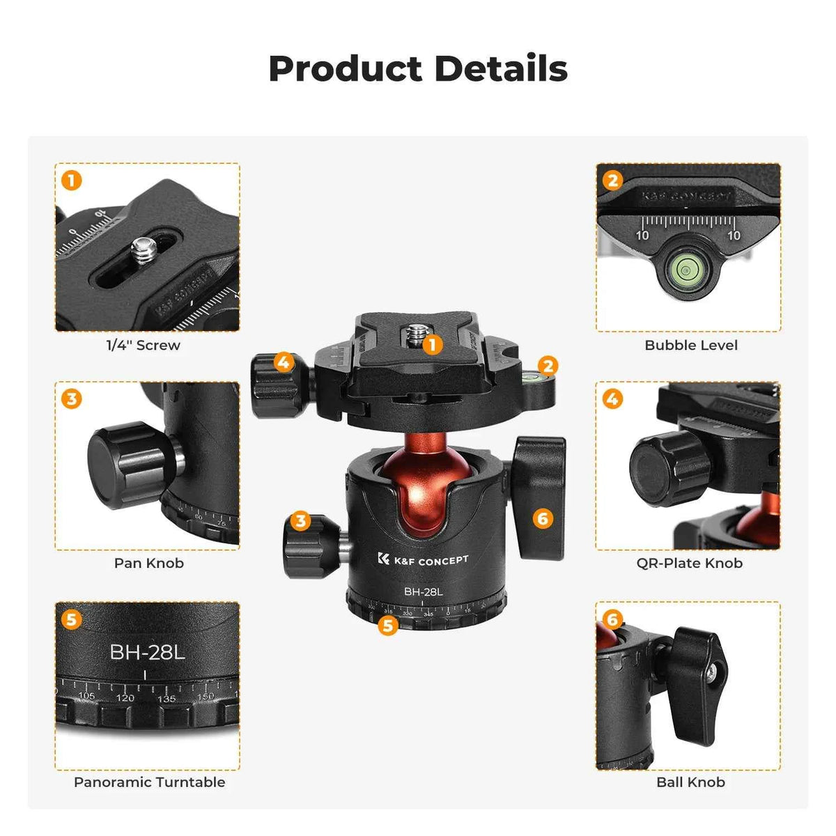 K&F 10kg Metal Tripod Ball Head with Quick Release Plate