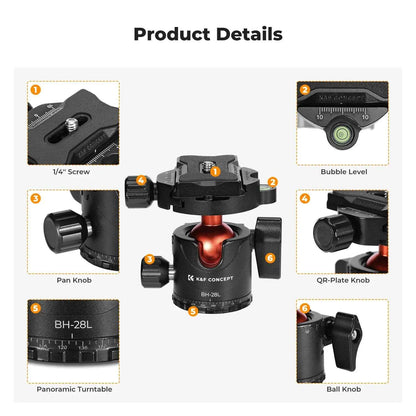 K&F 10kg Metal Tripod Ball Head with Quick Release Plate