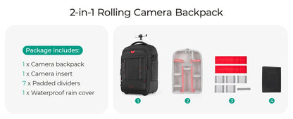 BAGSMART Rolling Camera Bag Backpack