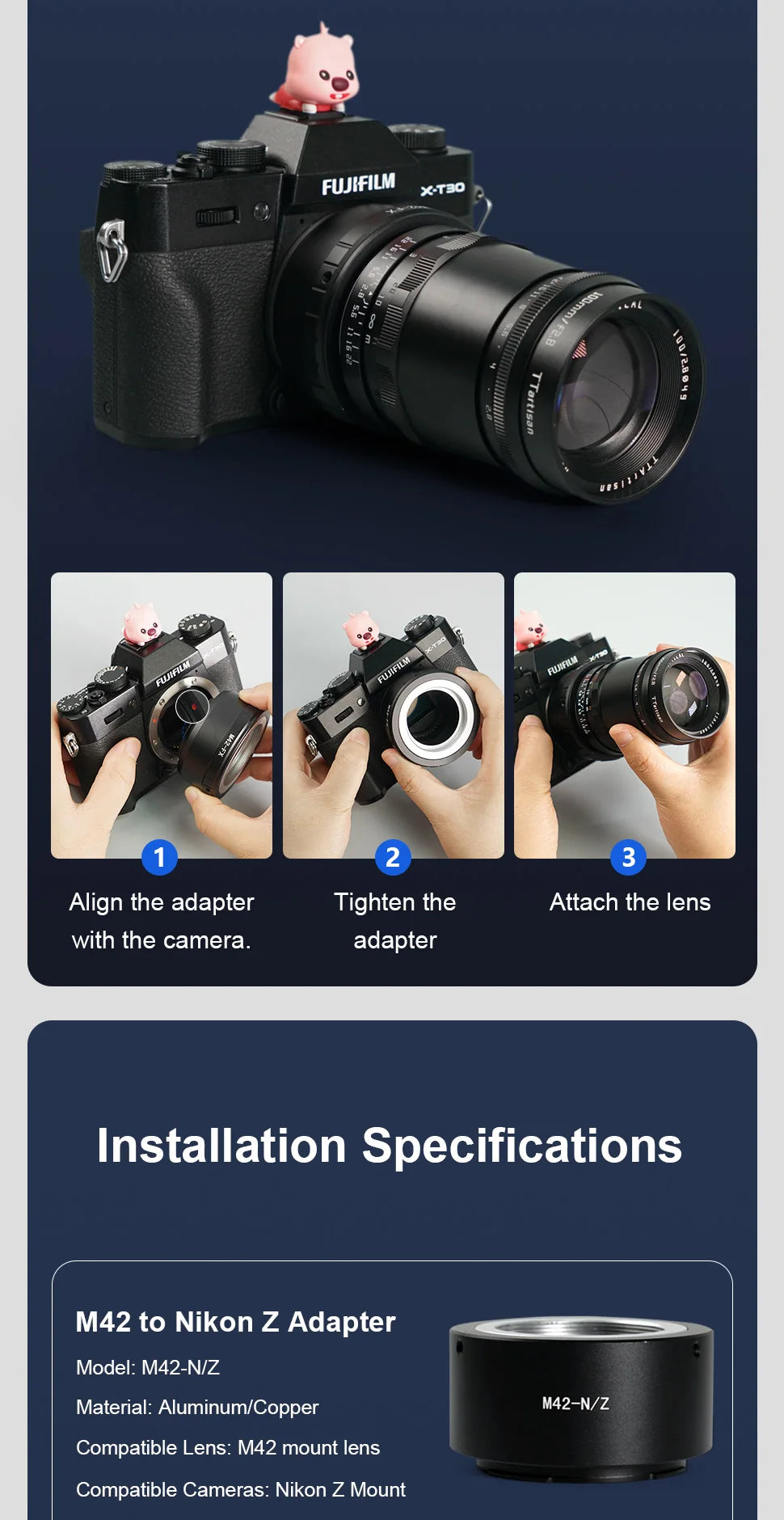 M42 Screw Lens Adapter for Mirrorless and DSLR Cameras