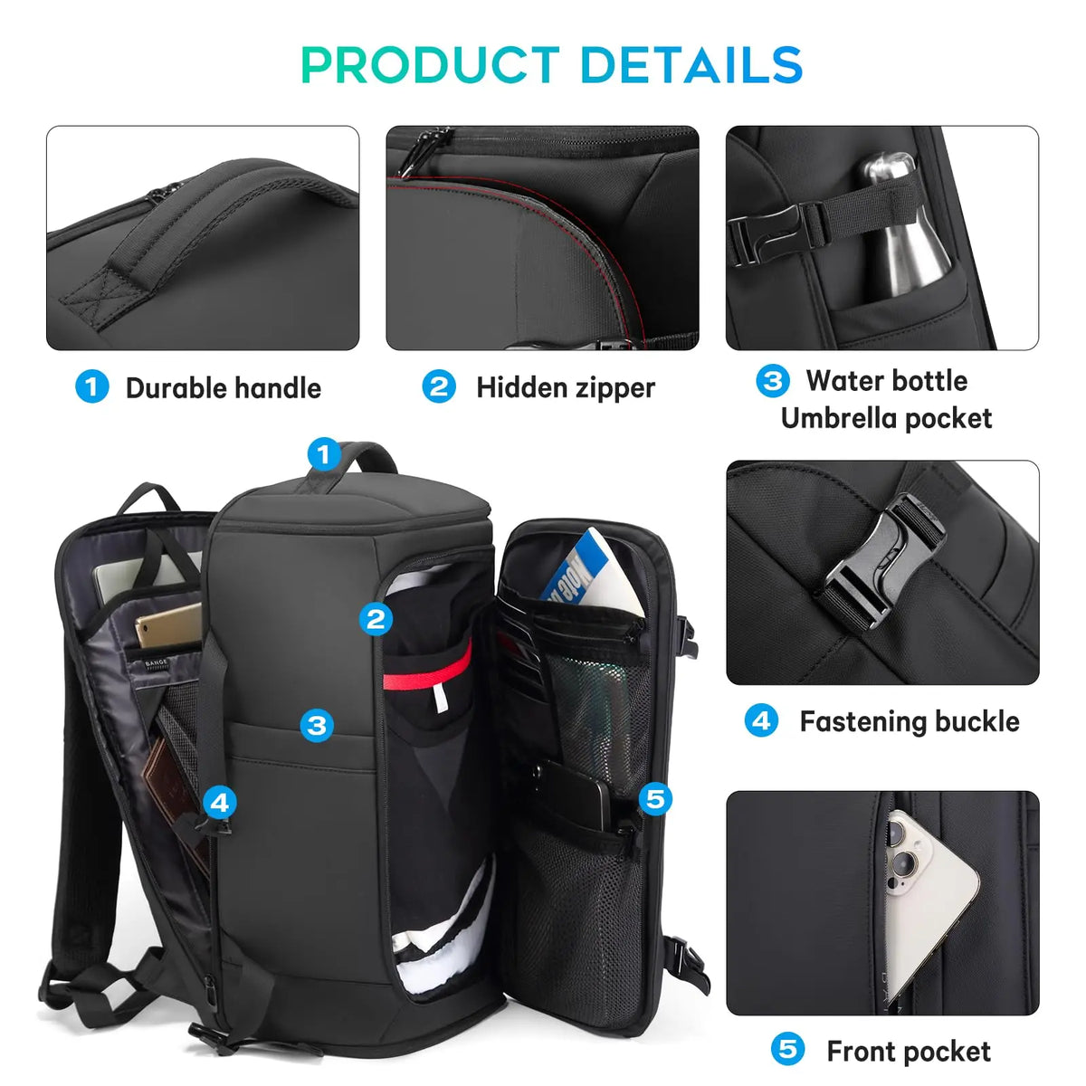 BANGE Large Travel Backpack with Shoe Compartment