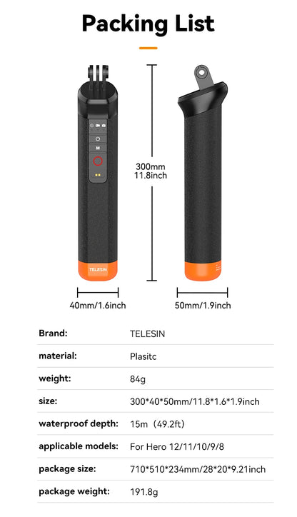 TELESIN Floating Selfie Stick with Remote for GoPro HERO - CameraHUB