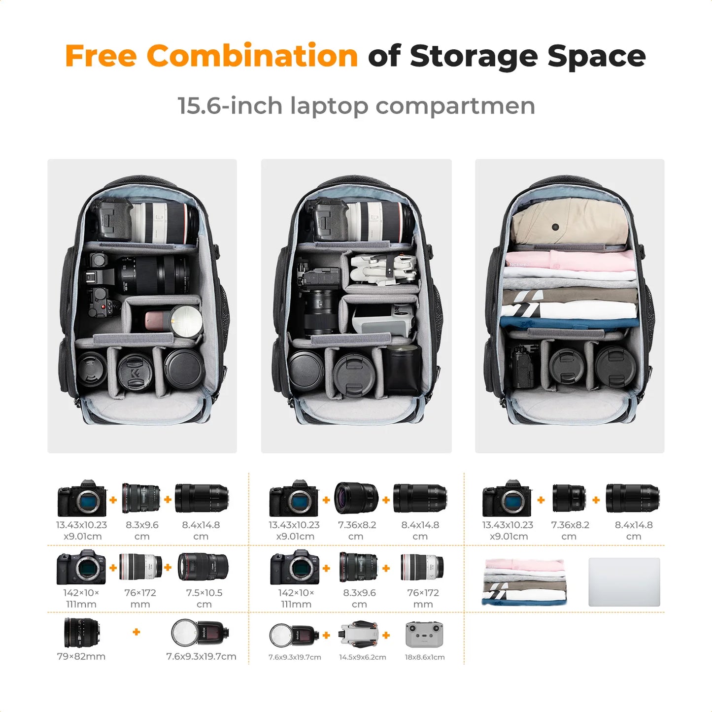 K&F Concept 25L Camera Backpack with Tripod Strap & Rain Cover