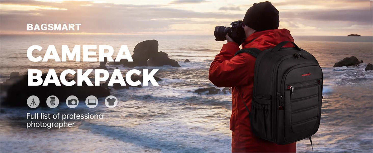BAGSMART Expandable Camera Backpack with 15.6 Inch Laptop Compartment