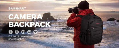 BAGSMART Expandable Camera Backpack with 15.6 Inch Laptop Compartment