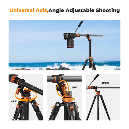 K&F T254A7 231cm Fluid Head Tripod with Transverse Column